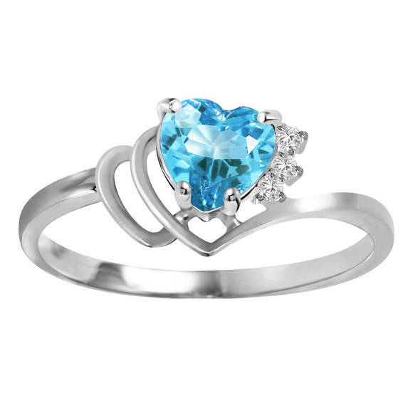 Galaxy Gold Products Jewelry - 14K. SOLID GOLD RING WITH NATURAL DIAMOND & BLUE TOPAZ (White Gold)